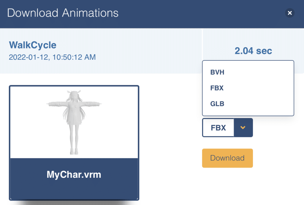 Export the 3D model in FBX or GLB format.